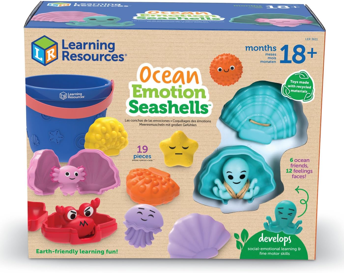 Hot Learning Resources Ocean Emotions Seashells | Sea Animals and Bucket, Sand Toys for Sandbox, Kids Beach Toys, Summer Sensory Bin Toy, Outdoor Water Toddler Toy