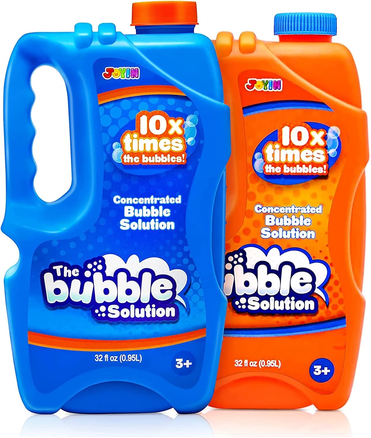 Hot JOYIN 2 Bottles Bubbles Refill Solutions 64 oz (up to 5 Gallon), Concentrated Solution for Bubble Machine, Gun, Wand Refill Fluid Summer, Easter Toys(Orange+Blue)