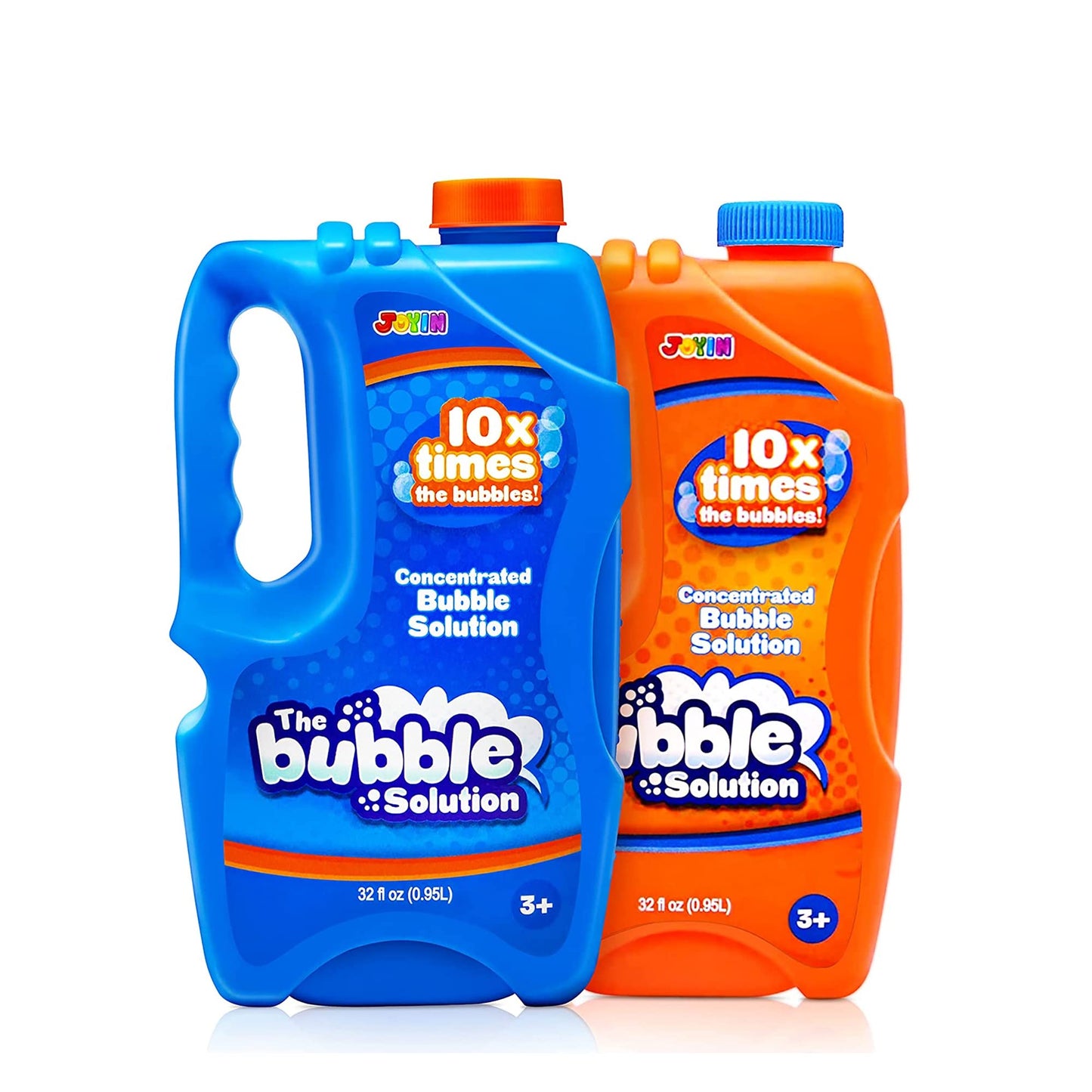 Hot JOYIN 2 Bottles Bubbles Refill Solutions 64 oz (up to 5 Gallon), Concentrated Solution for Bubble Machine, Gun, Wand Refill Fluid Summer, Easter Toys(Orange+Blue)
