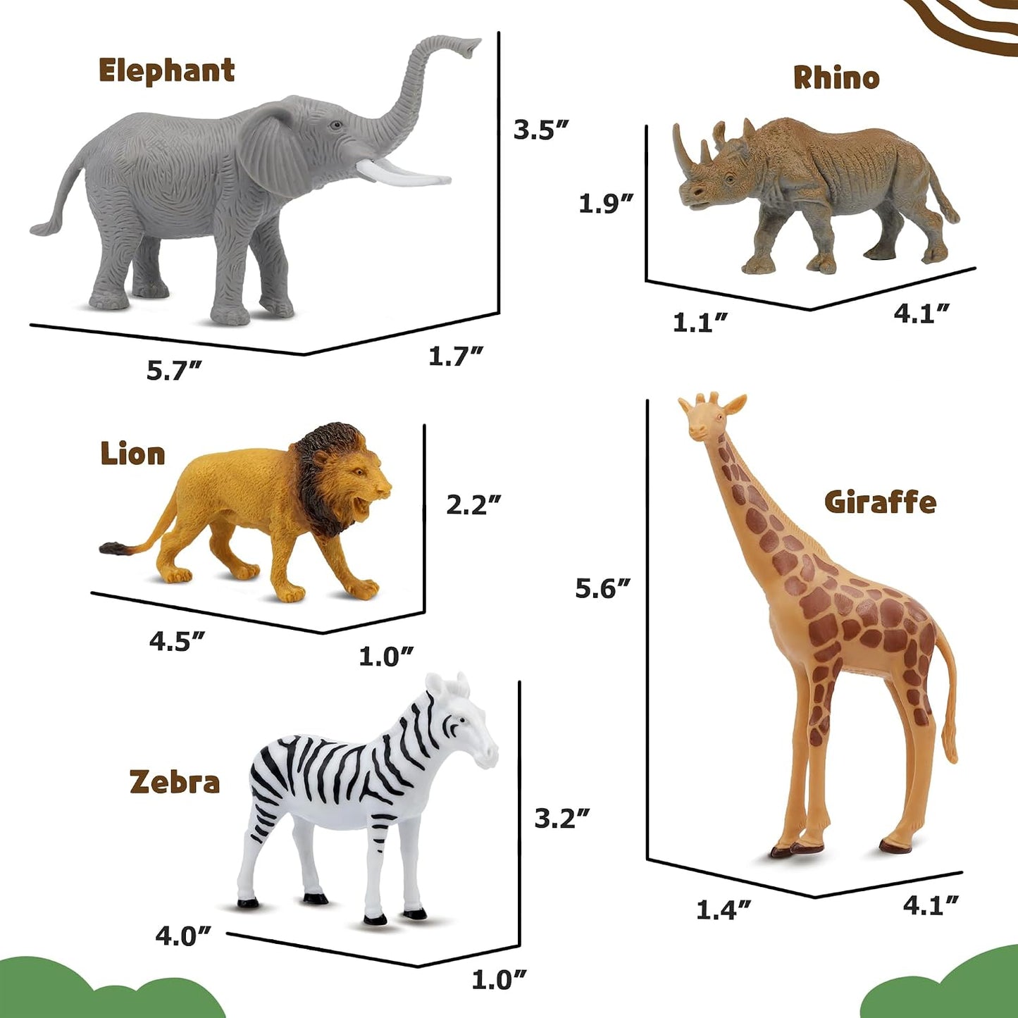 HotSafari Animal Figurines Set for Kids, 10 Piece Realistic Wild Zoo Animals Collection with Elephant, Lion, Tiger, Giraffe, Educational Toys for Toddlers Boys Girls