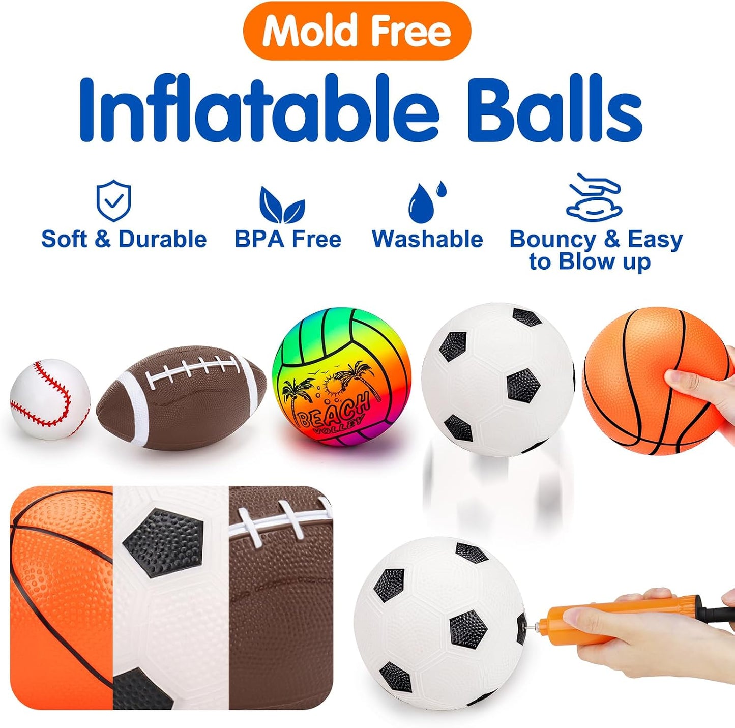 Hot 5 Pack Sports Balls for Toddlers 1-3 Outdoor Toys Football Soccer Basketball Baseball with Bag 1 2 Year Old Boy Toys Sport Bouncy Pool Balls Outside Playground Toddler 1-3 2-4 3-5 Birthday Boys Gifts