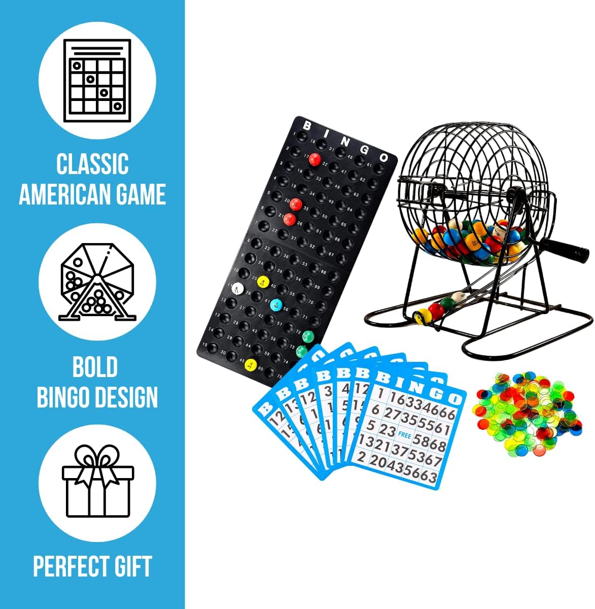 Hot Regal Games Deluxe Bingo Game Set with Cage, Board, Balls, 18 Cards, and Chips
