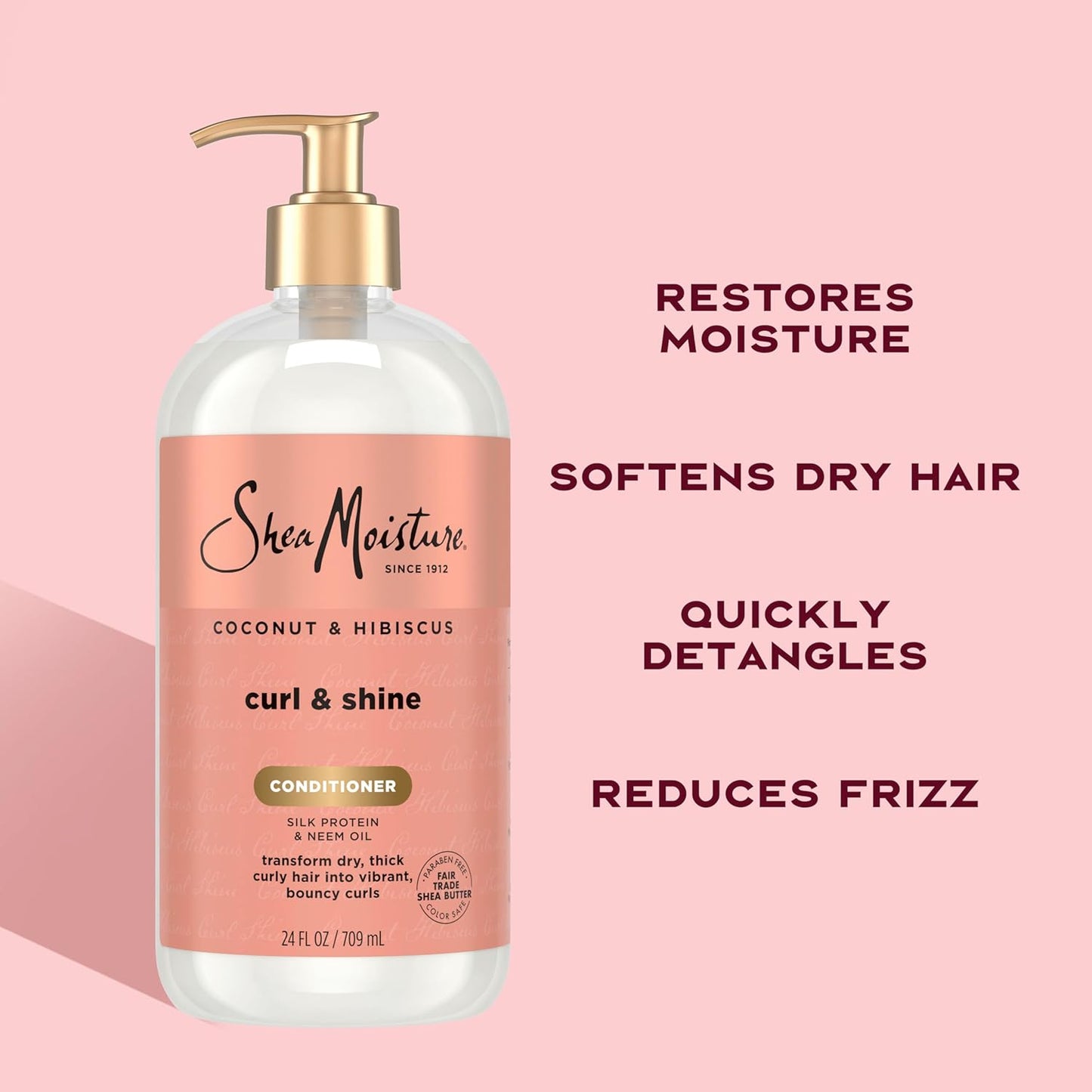 HotShea Moisture Curl & Shine Conditioner Coconut & Hibiscus, for Thick, Curly Hair, to Moisturize & Soften, 24 Fl oz