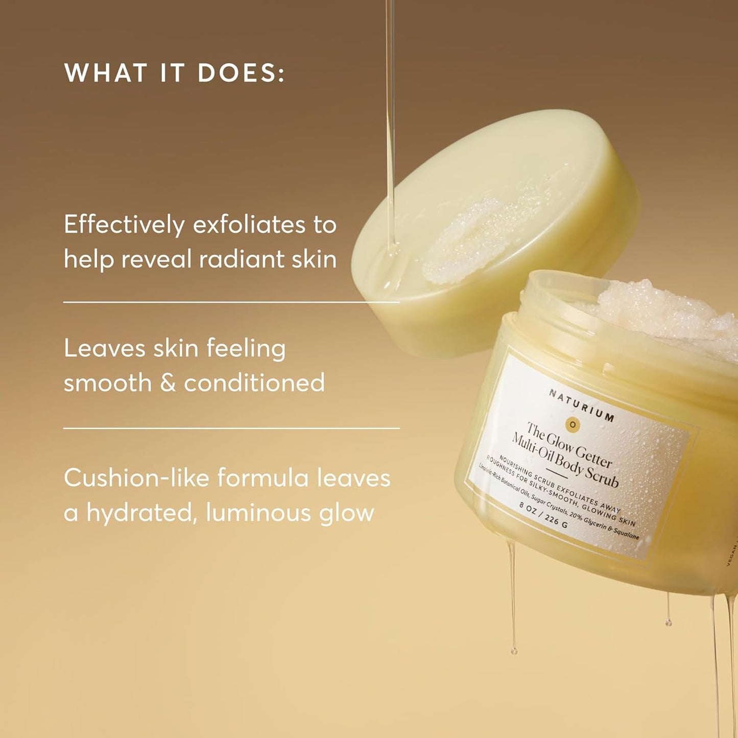 HotNaturium Glow Getter Body Scrub, Exfoliating Sugar Crystals with Linoleic-Rich Oils, Glycerin & Squalane, 226 g / 8 oz