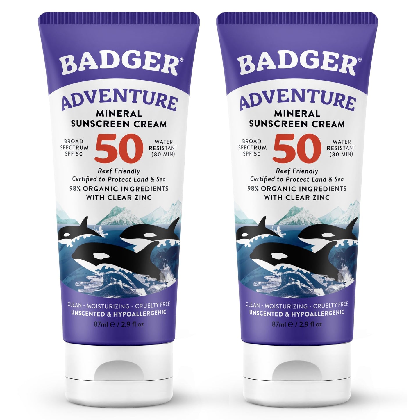 HotBadger Reef Safe Mineral Sunscreen, SPF 50, 98% Organic with Zinc Oxide, Non Toxic, Water Resistant, Unscented & Hypoallergenic, Broad - Spectrum, For Adventure & Sport, 2.9 fl oz