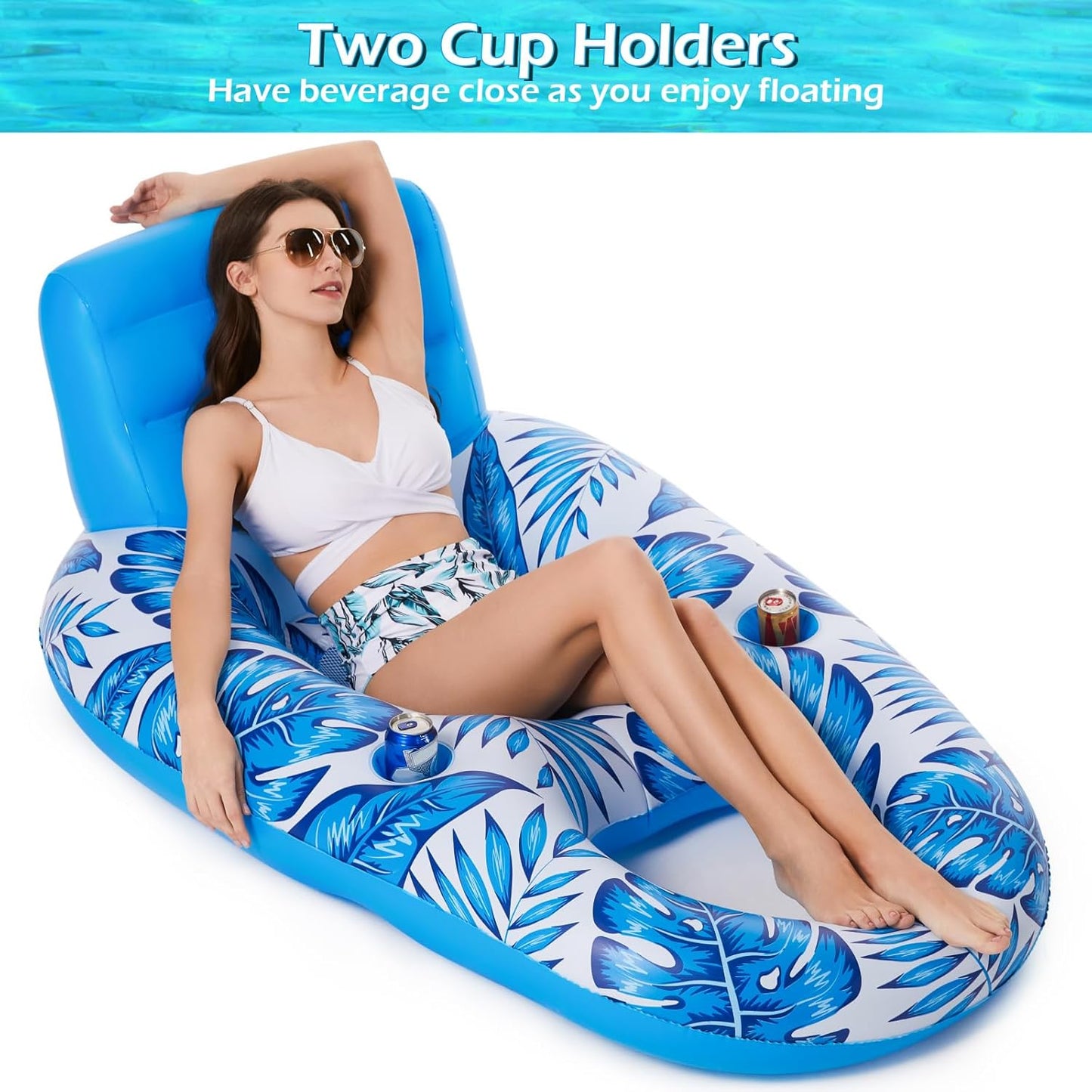 HotJasonwell Inflatable Pool Float Adult - Pool Floaties Lounger Floats Raft Floating Chair Water Floaties for Swimming Pool Lake Lounge Float with Cup Holders Beach Pool Party Toys for Adults