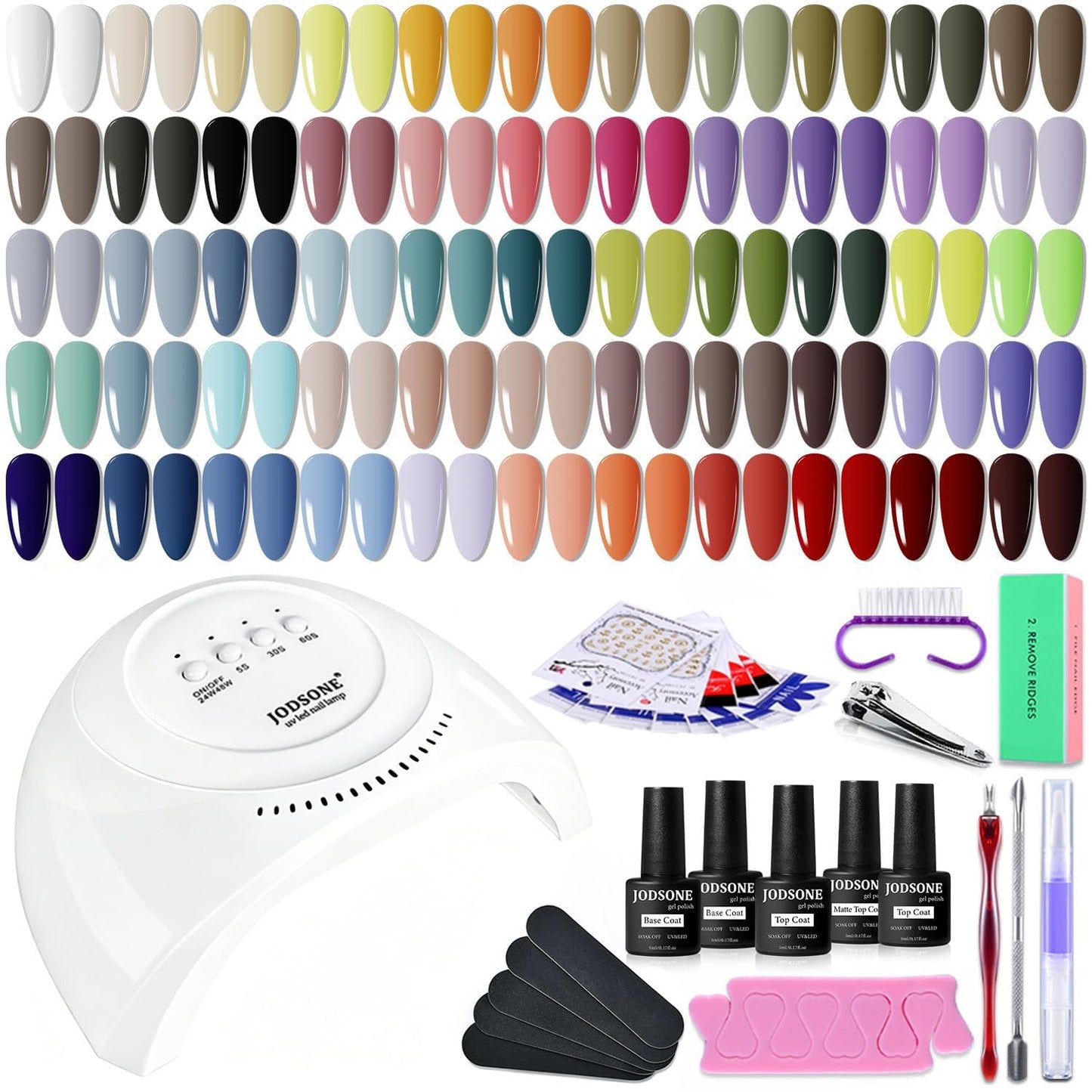 HotJODSONE 36 PCS Gel Nail Polish Set-32 Colors Gel Polish Kit Base Coat Glossy Matte and Glitter Top Coat Nail Polish Set Green Blue Red Pink Collection Gifts for Women