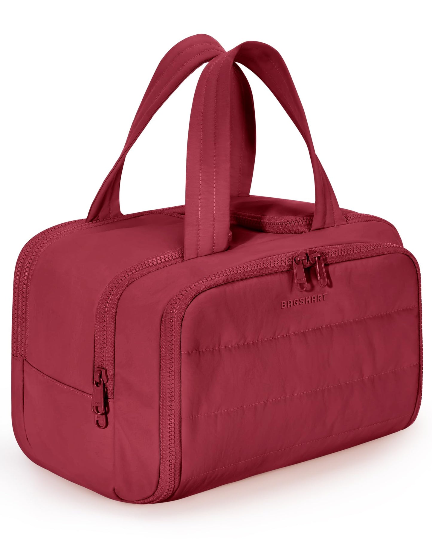 HotBAGSMART Travel Toiletry Bag, Lightweight Large Wide-open Travel Bag for Women, Puffy Cosmetic Makeup Bag Organizer with Handle for Accessories,Essentials, Toiletries, Dark Pink