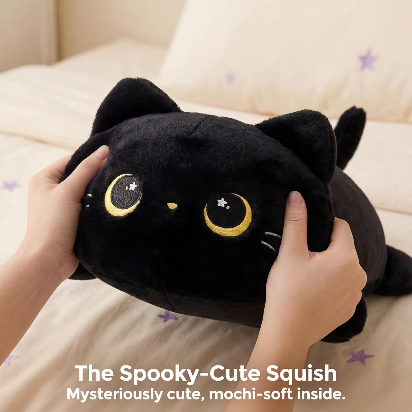 Hot Mewaii Cute Black Cat Plush Pillow, Kawaii Plushies Black Cat Stuffed Animals, Squishy Plushies, Cuddle Plush Pillow for Kids & Girls (13 Inch)