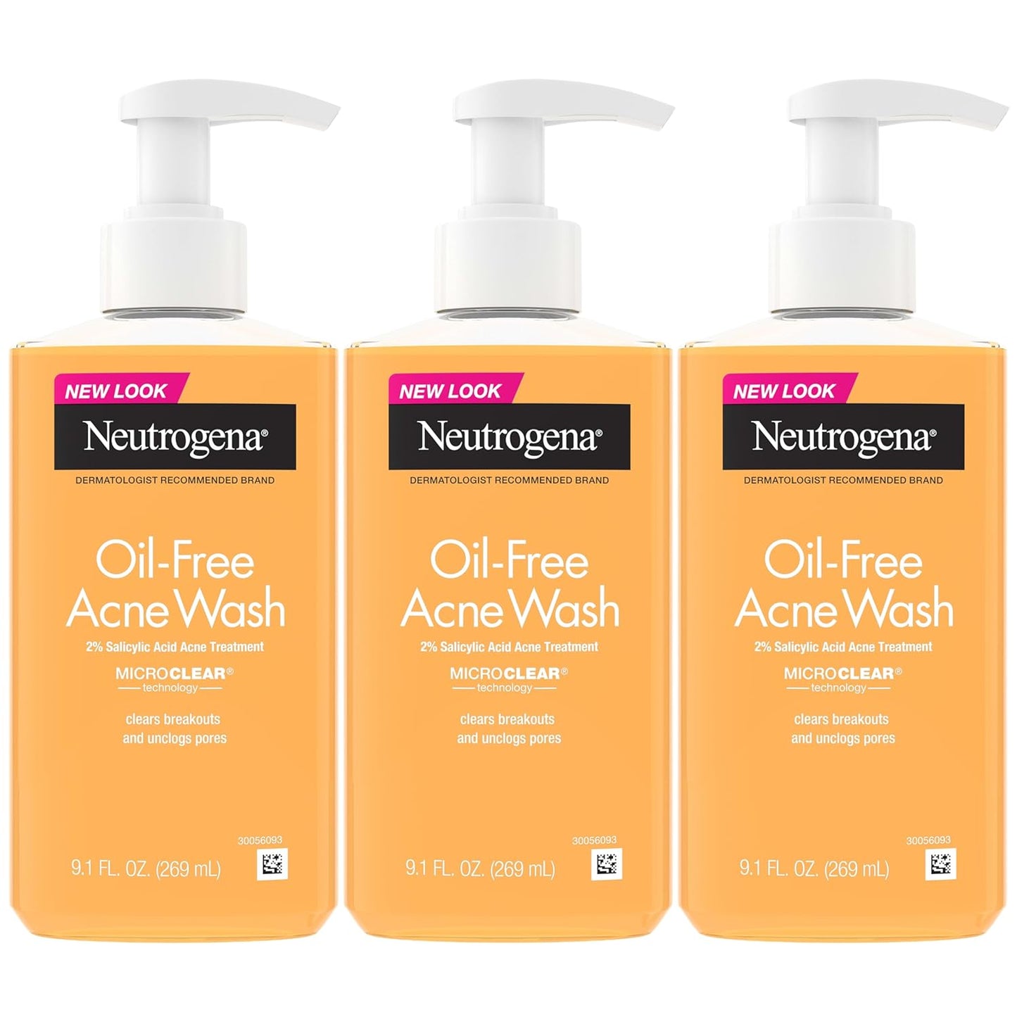 HotNeutrogena Oil Free Acne Face Wash for Oily Skin, Salicylic Acid Cleanser, Noncomedogenic, Residue Free, Easy Pump Bottles, 9.1 Fl Oz, 3 Count
