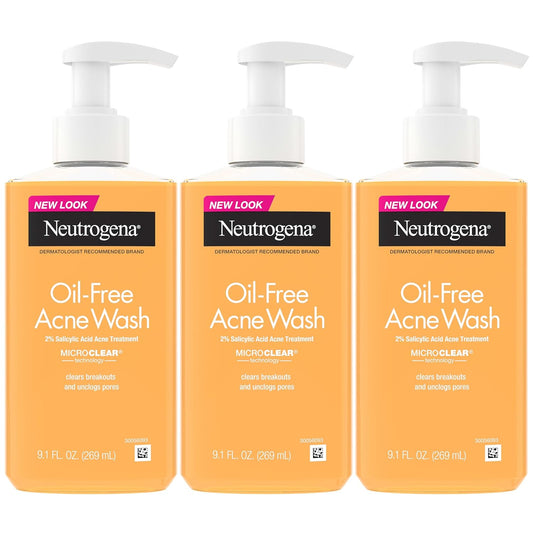 HotNeutrogena Oil Free Acne Face Wash for Oily Skin, Salicylic Acid Cleanser, Noncomedogenic, Residue Free, Easy Pump Bottles, 9.1 Fl Oz, 3 Count