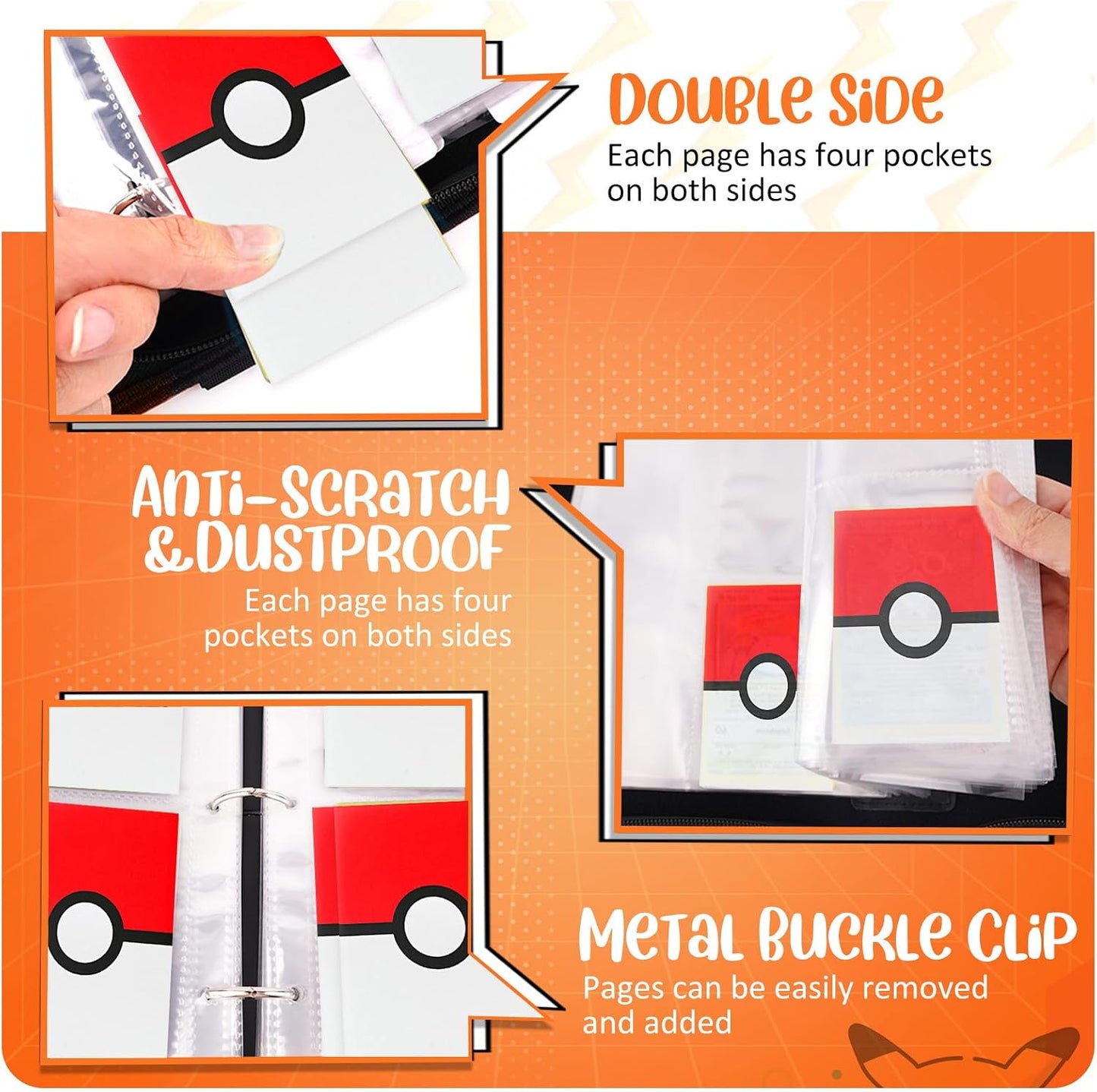 Hot Card Binder 4 Pocket, Trading Card Holder Fits 400 Cards With 50 Removable Sleeves, Portable Collection Card Ablum, Game Card Case book With Zipper for Gift, Red