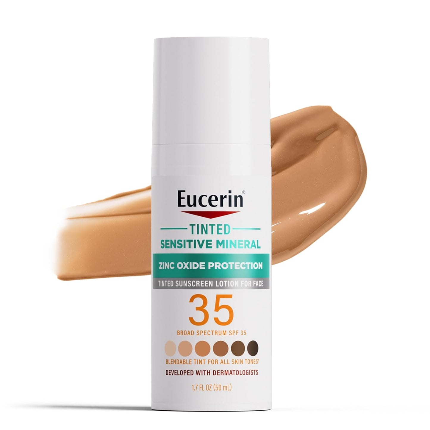 HotEucerin Sun Tinted Sensitive Mineral Face Sunscreen Lotion SPF 35, Non-Comedogenic Mineral Sunscreen with Gentle Zinc Oxide Protection for Sensitive Skin, 1.7 Fl Oz Bottle