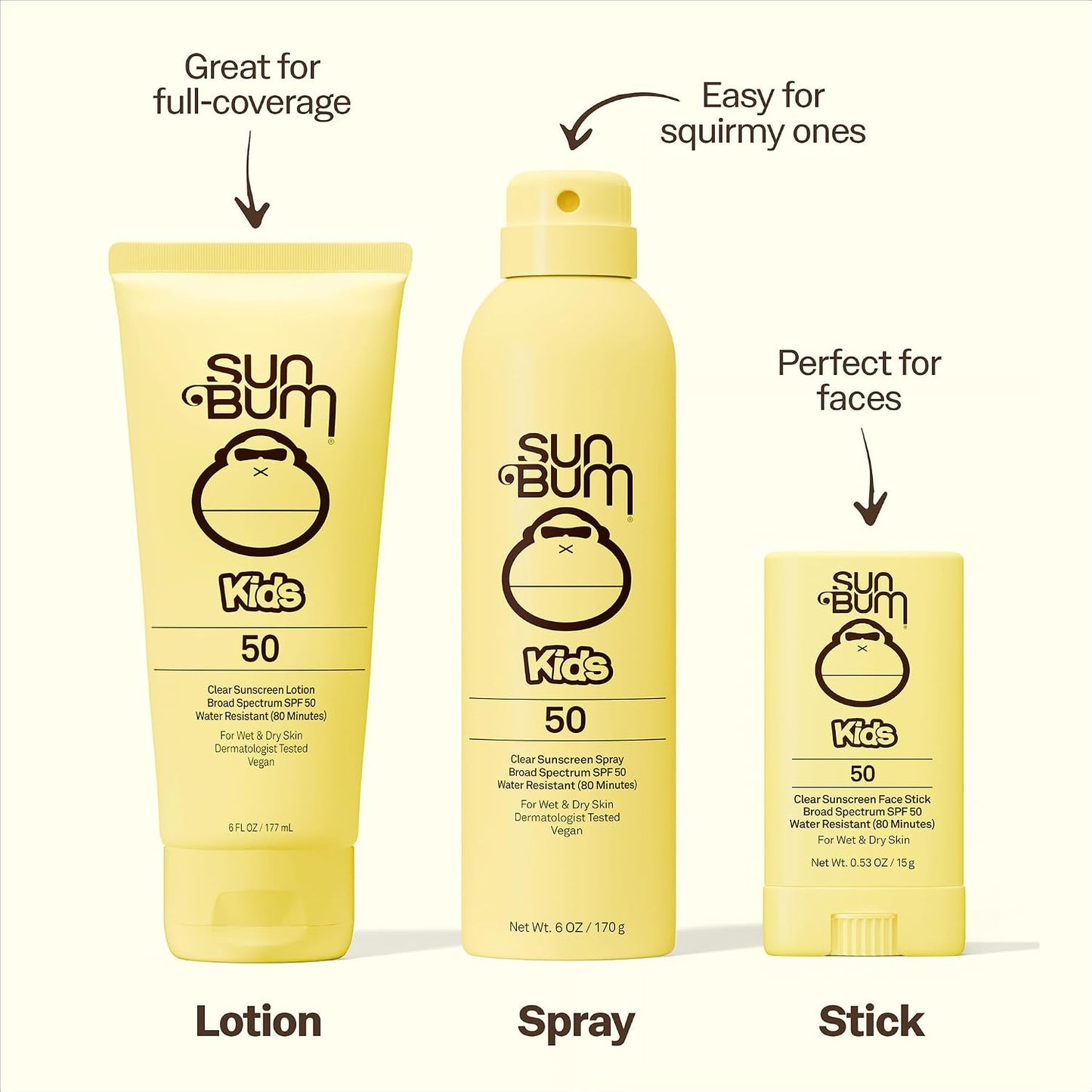 HotSun Bum Kids SPF 50 Clear Face Stick Sunscreen - Wet or Dry Skin Application Broad Spectrum Sunscreen with Vitamin E - Hawaii Act 104 Compliant (Without Octinoxate & Oxybenzone) - Travel Size 0.53 oz