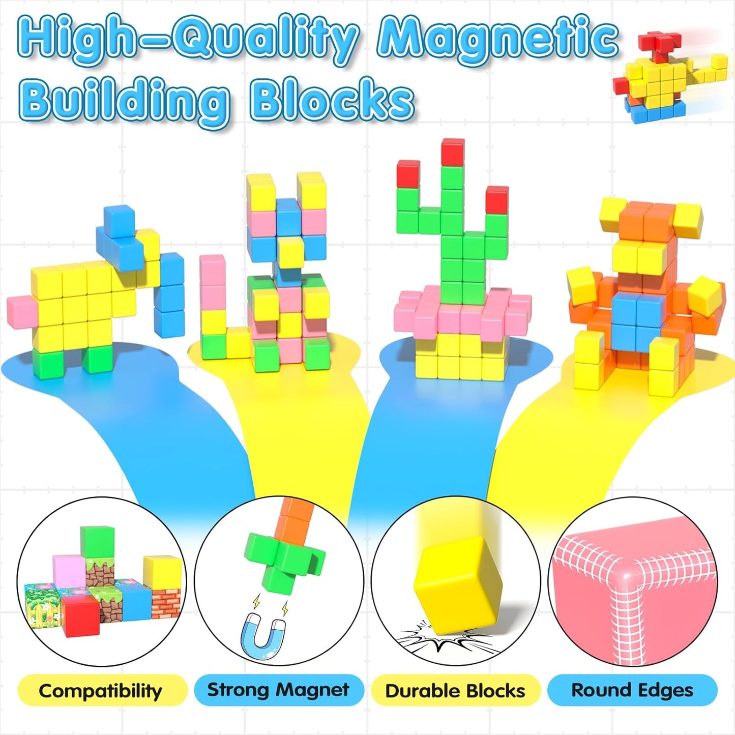 HotApluses 42PCS Magnetic Blocks, Gifts for 3 4 5 6 Year Old, Magnet Building Blocks for Toddlers, Girls & Boys, Sensory - Montessori - Autism - Magnetic Toys for Kids Ages 3-5 4-8