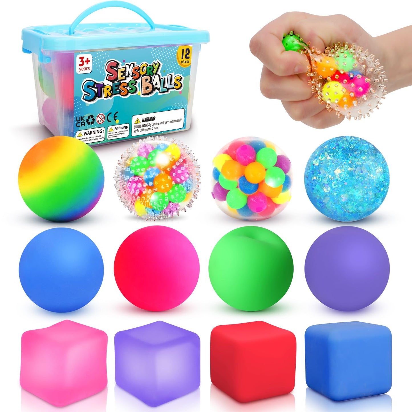 Hot6 Set Squishy Sensory Stress Squeezing Balls for Adults | Sensory Calming Tool to Relieve Nervousness, Vent Mood and Improve Focus, Pull Stretch Fidget for Classroom Prize Box Toys