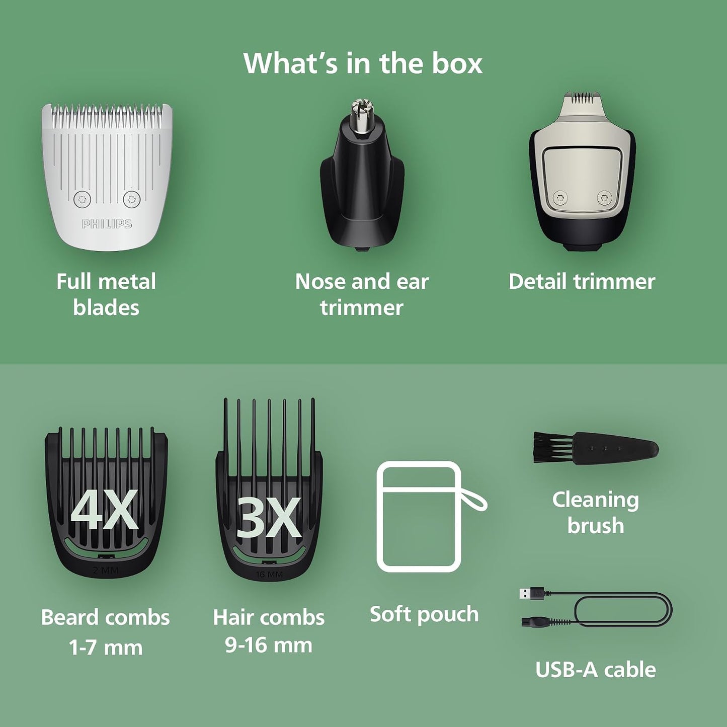 HotNorelco Philips All-in-One 3000 Series 13 in 1 Trimmer for Men, Beard Trimmer & Head Hair Clipper, Full Metal Self-Sharpening Blades & 8 Length Settings, MG3939/50