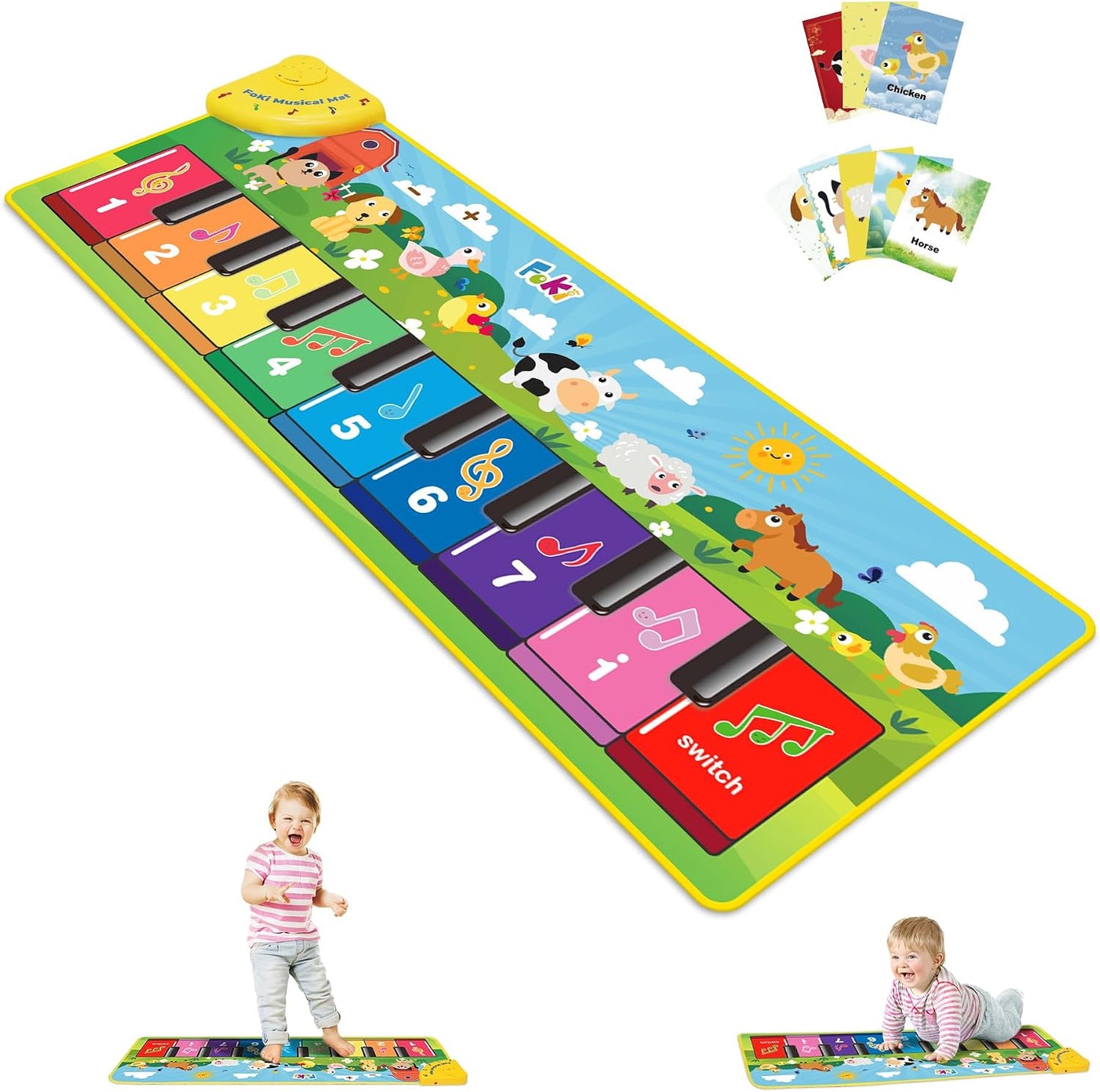 Hot FOKI Floor Piano Mat for Toddlers, Sensory Educational Dancing Musical Keyboard Carpet Toy, Animal Sounds Touch Playmat Blanket, for 1 to 5 Years Old Boy and Girl