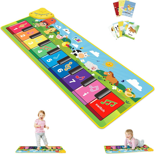 Hot FOKI Floor Piano Mat for Toddlers, Sensory Educational Dancing Musical Keyboard Carpet Toy, Animal Sounds Touch Playmat Blanket, for 1 to 5 Years Old Boy and Girl