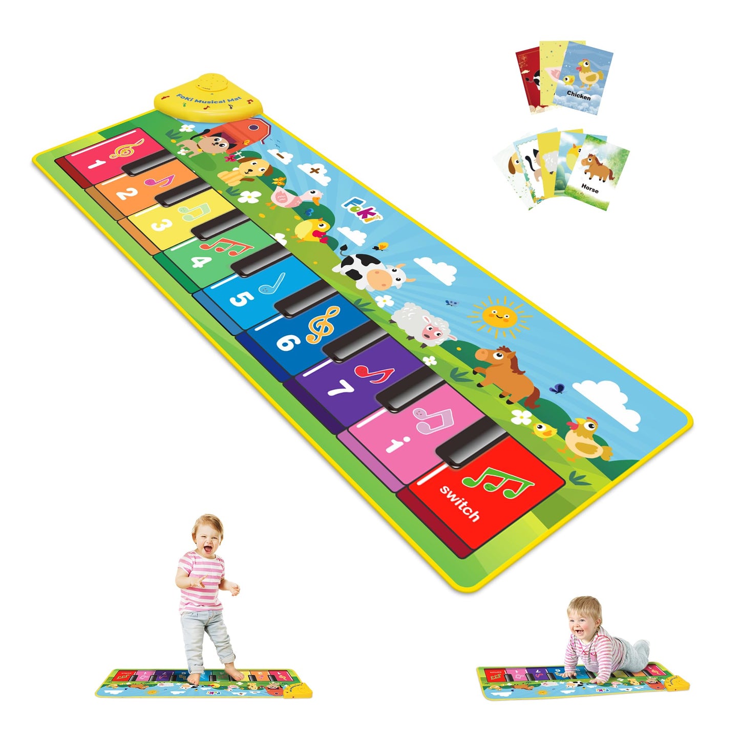 Hot FOKI Floor Piano Mat for Toddlers, Sensory Educational Dancing Musical Keyboard Carpet Toy, Animal Sounds Touch Playmat Blanket, for 1 to 5 Years Old Boy and Girl