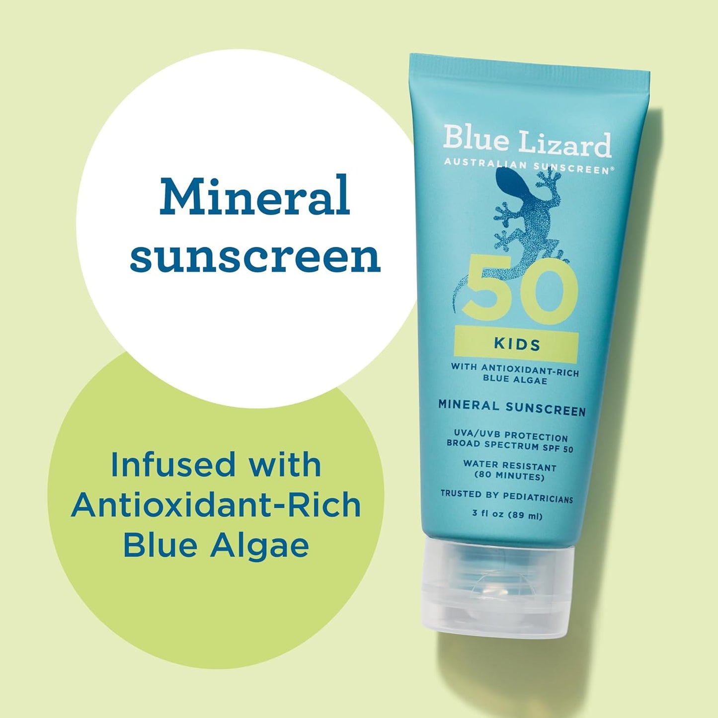 HotBlue Lizard Kids Mineral SPF 50 Sunscreen Lotion, 100% Mineral, Children’s Sunscreen, Water-Resistant Formula, Paraben-Free, Fragrance-Free, 3 fl oz