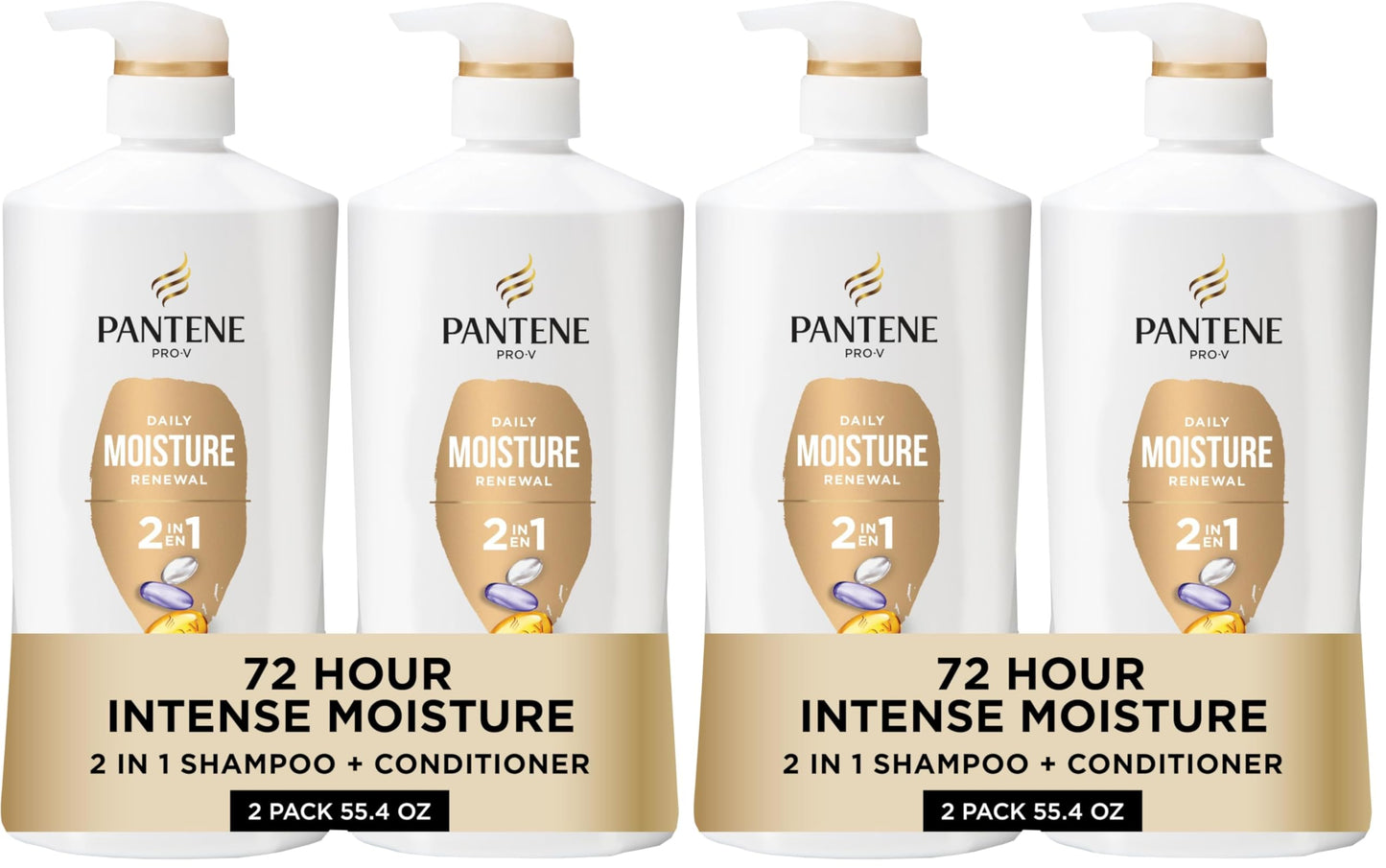 HotPantene 2-in-1 Shampoo & Conditioner, Classic Clean - Pro-V Nutrients for Dry, Color-Treated Hair, Healthy Looking Hair Every Wash, Antioxidant-Rich, 27.7 Oz Each, 2-Pack + Rescue Shot (0.5 Oz)