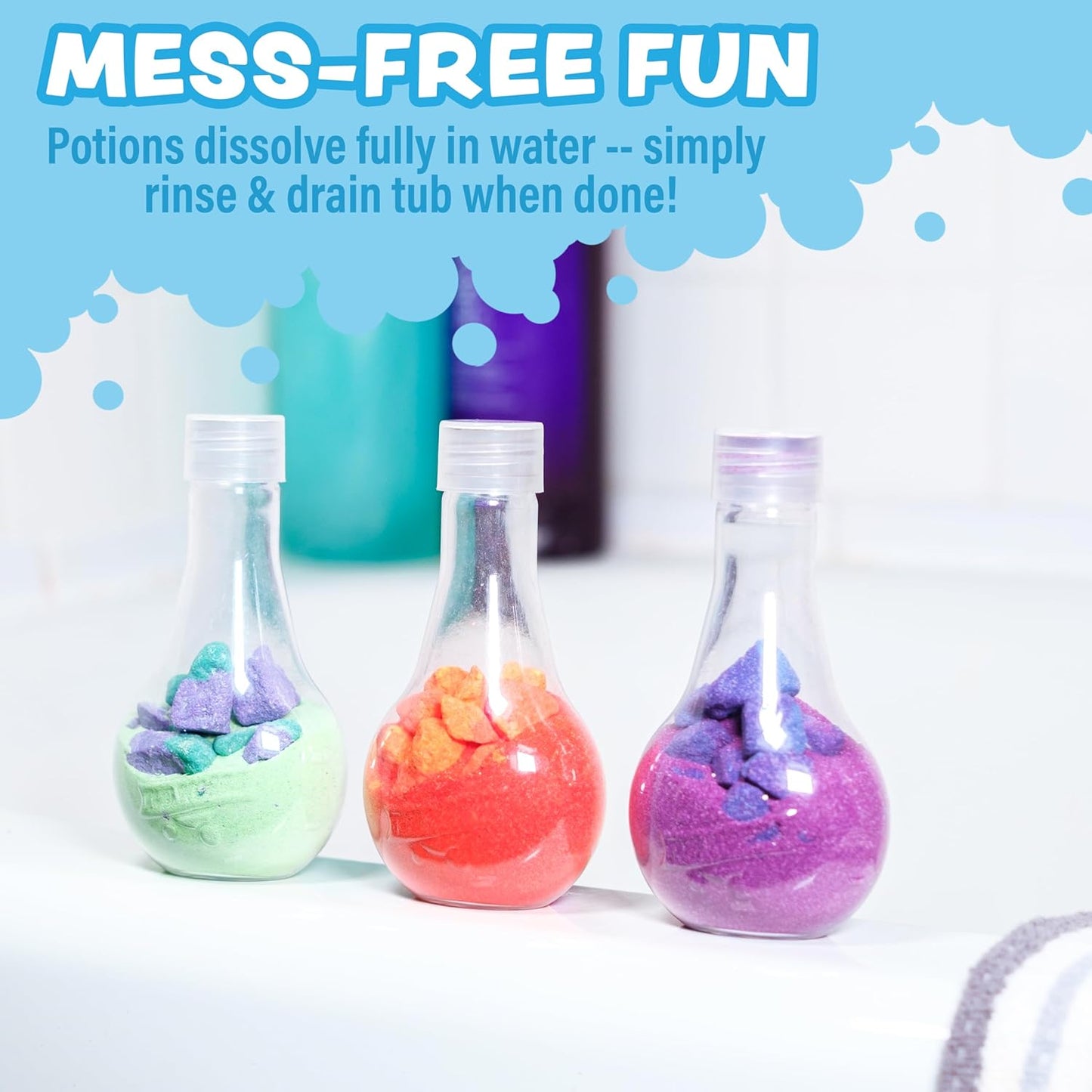 HotTub Works® Kids Bath Bomb Potion™ Bath Toy, Variety 6 Pack | Nontoxic | Fizzes, Foams & Bubbles with an Eruption of Color | Interactive Bath Bombs | Fun Science Toddler Bath Toys