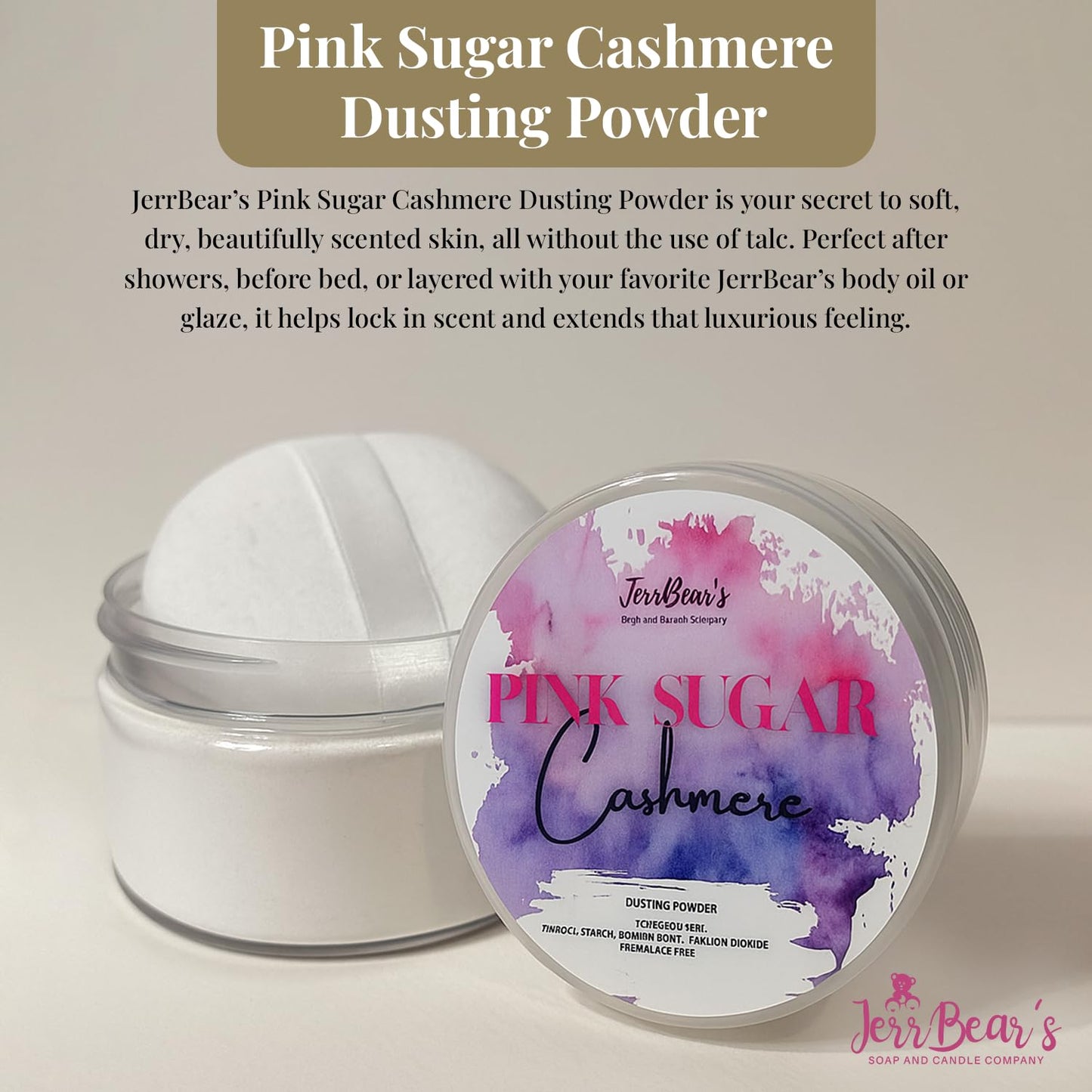 Hot Pink Sugar Cashmere Dusting Powder for Women, 4oz Jar | Talc Free Body Formula, Soft Scented Skin Care, Gentle Powder for Daily Freshness, Includes Puff Application