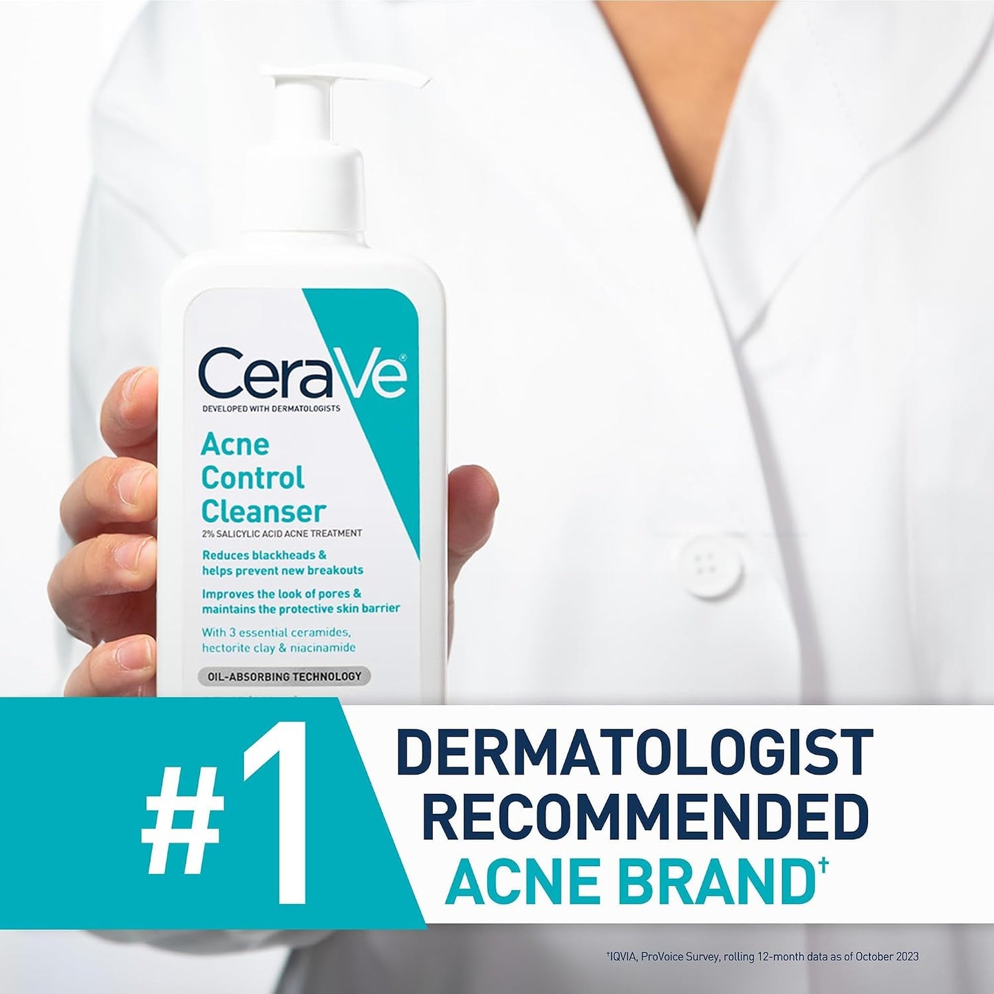 HotCeraVe Acne Treatment Face Wash, Salicylic Acid Cleanser with Purifying Clay, Niacinamide, and Ceramides, Pore Control and Blackhead Remover, 8 Ounce
