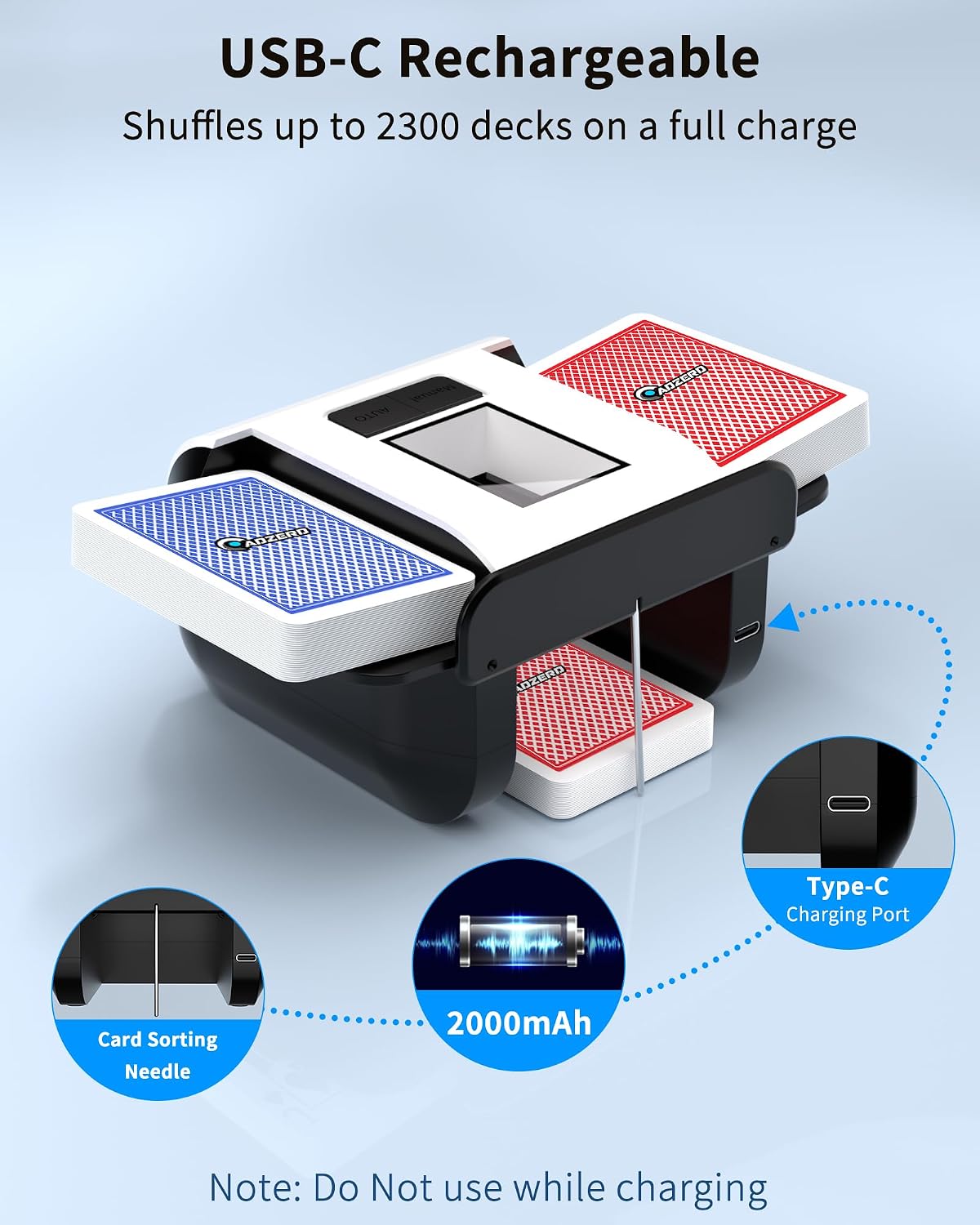 Hot ADZERD Automatic Card Shuffler for Seniors, Rechargeable One Press, Quiet Electric Shuffle Machine for Family Games and Poker Night, White
