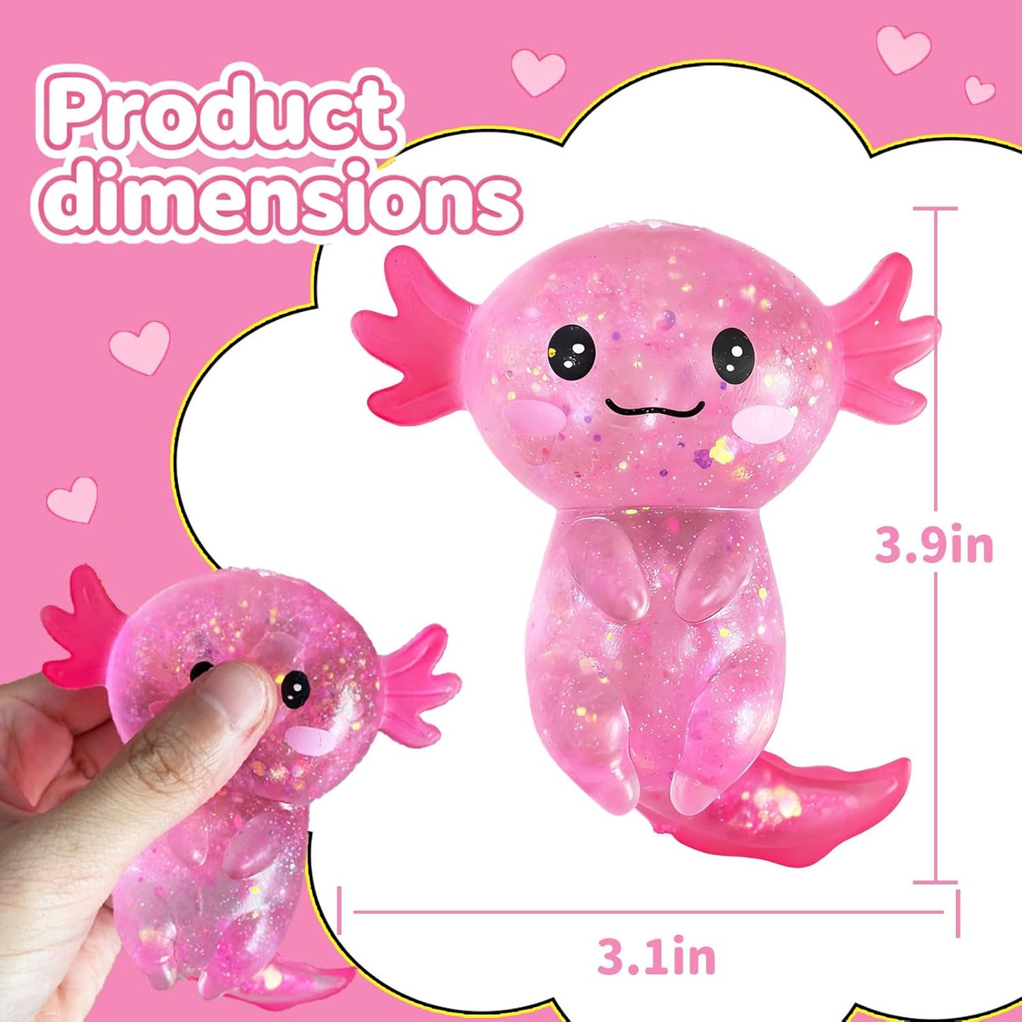 Hot2 Pcs Axolotl Squishy Stress Relief Toy, Stretchy Axolotls Stress Soft Squeeze Sensory Fidget Toys for Kids Adults, Cute Axolotls Squishies Party Favors Classroom (BluePink)