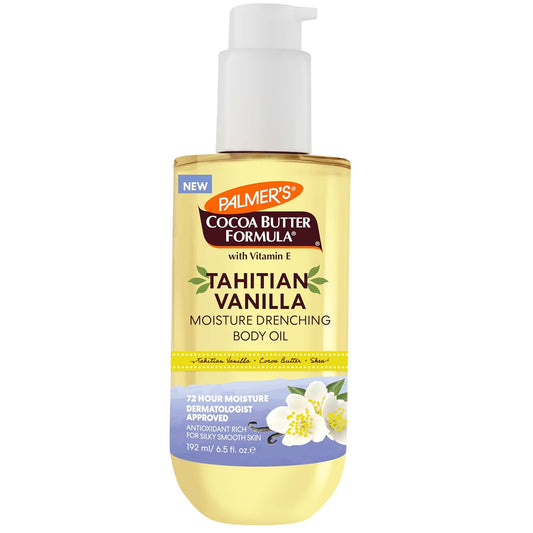 HotPalmer's Cocoa Butter Formula Body Oil, Moisture Drenching Tahitian Vanilla, 6.5 Oz, 72Hr Hydration with Shea Butter & Vitamin E for Softer Skin, Protects & Soothes Dryness, Dermatologist Approved