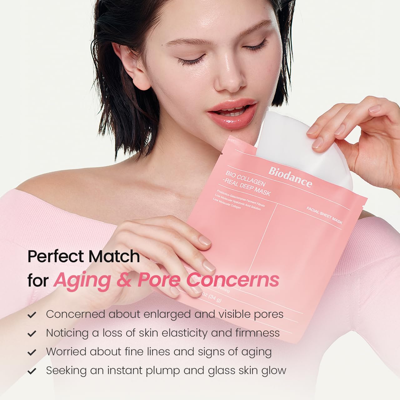 HotBIODANCE Bio-Collagen Real Deep Mask, Hydrating Overnight Hydrogel Face Mask, Pore Minimizing, Plumping, Elasticity Improvement, Korean Skin Care, Self Care Gifts for Women | 1.19oz(34g) x 16ea