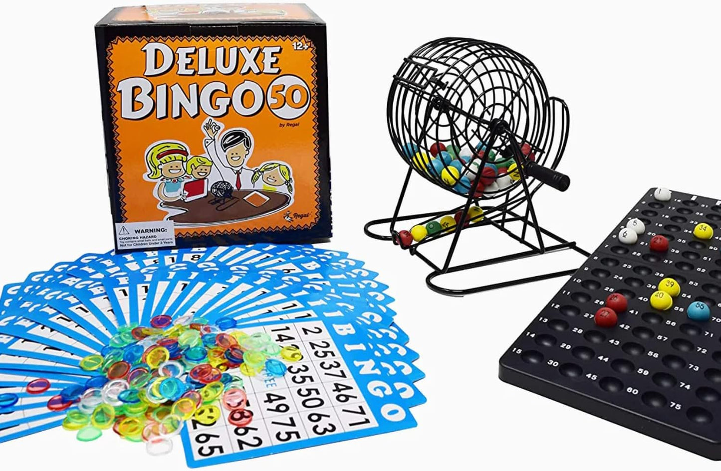 Hot Regal Games Deluxe Bingo Game Set with Cage, Board, Balls, 18 Cards, and Chips