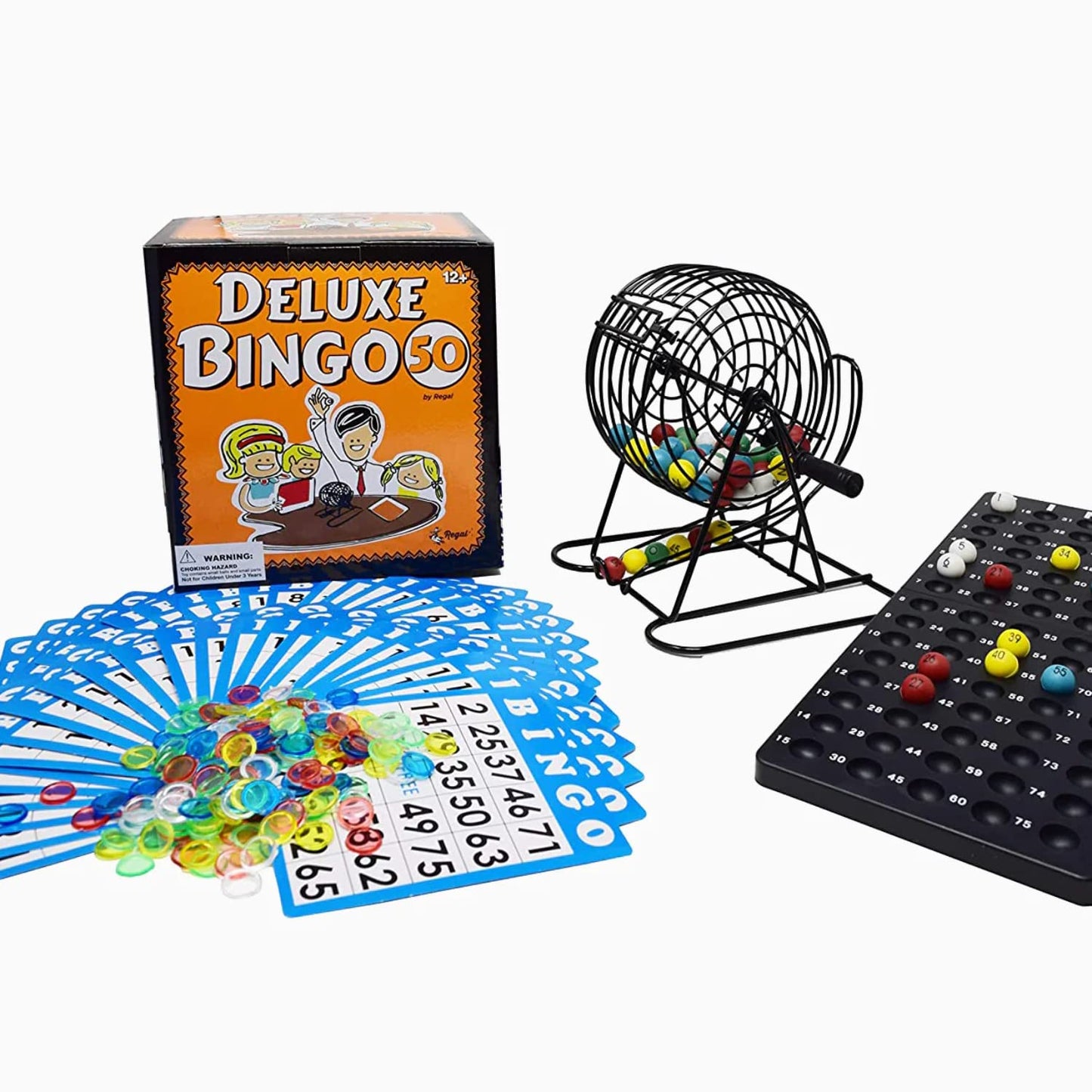 Hot Regal Games Deluxe Bingo Game Set with Cage, Board, Balls, 18 Cards, and Chips