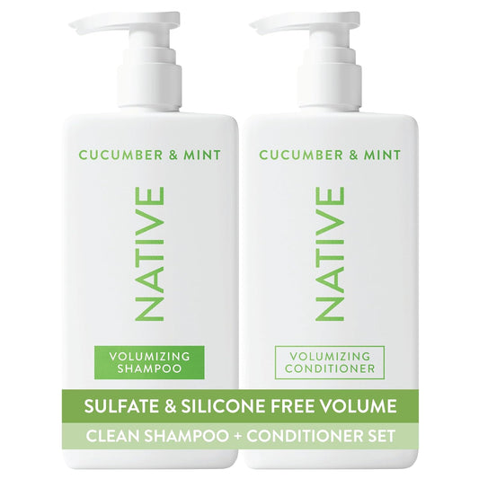 HotNative Shampoo and Conditioner Contain Naturally Derived Ingredients | All Hair Type Color & Treated From Fine to Dry Damaged, Sulfate & Dye Free - Cucumber & Mint, 16.5 fl oz each (2 pack)