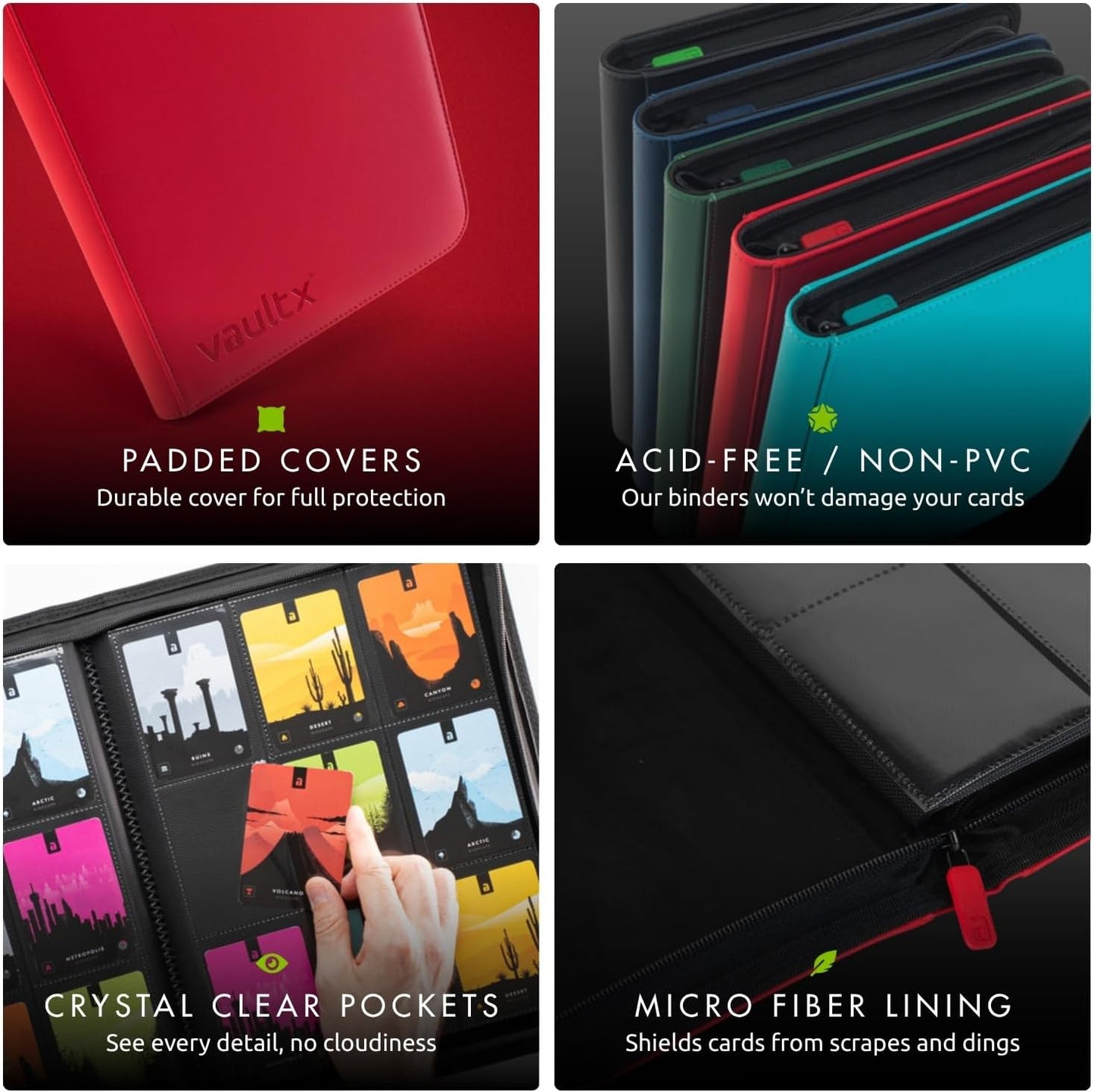 Hot Vault X 9 Pocket Zip Trading Card Binder 360 Cards Exo-Tec (Red) | Holds 360 standard-size TCG cards in 20 side-loading 9-pocket pages. Padded, water-resistant Exo-Tec cover.