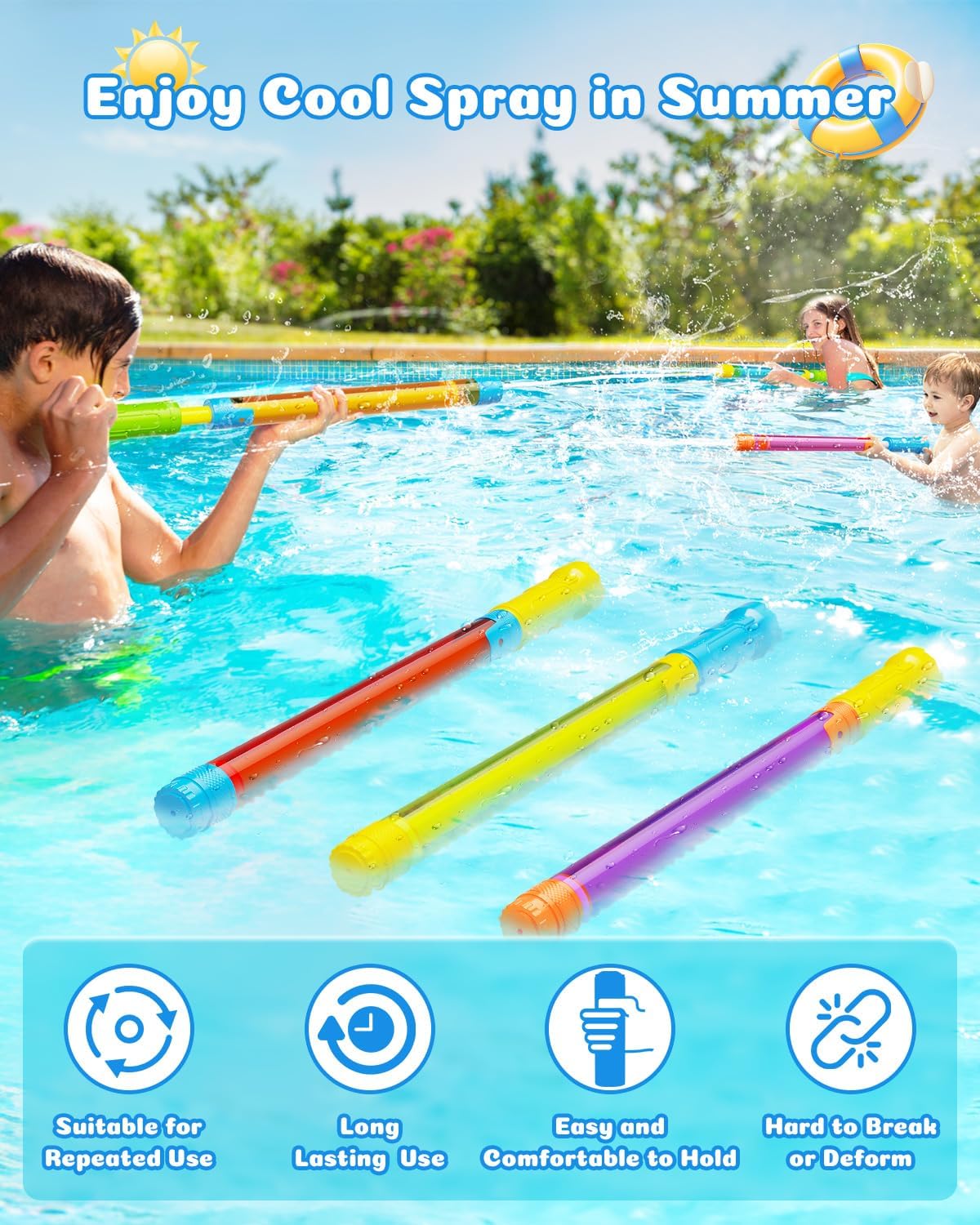 Hot Water Gun Squirt Toys for Kids Adults: Shoot Up to 40 Feet - Outdoor Super Blaster Water Guns for Kids Age 3-4-5-8-12 Bulk - Fun Water Squirter Toy for Swimming Pool Beach Summer Outside Party Games
