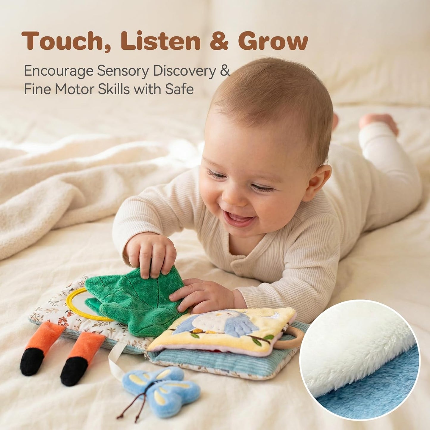 Hot Macabaka Montessori Soft Baby Book - Sensory Book for Babies 0-12 Months with Crinkle Paper, Touch & Feel Textures, Baby Safe Mirror & Teether. Educational Infant Toys for Tummy Time, Newborn