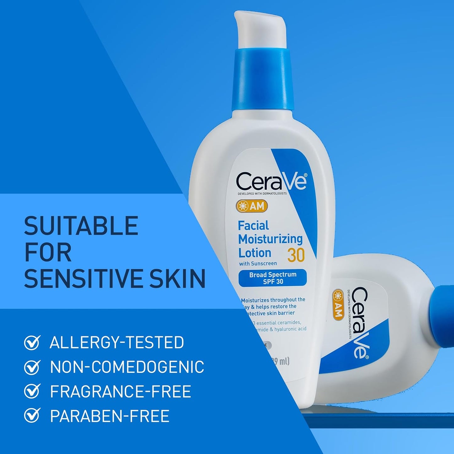 HotCeraVe AM Facial Moisturizing Lotion with SPF 30, Oil-Free Face Moisturizer with SPF, Formulated with Hyaluronic Acid, Niacinamide & Ceramides, Non-Comedogenic, Broad Spectrum Sunscreen, 3 Ounce