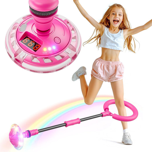 HotFlooyes Skip Ball for Kids, Ankle Skip Ball Toy with Counter, Timer and Cal Calculator, Girl Birthday Gifts for Age 6 7 8 9 10+, Rechargeable Colorful Flash Wheel Skip Ball for Girls