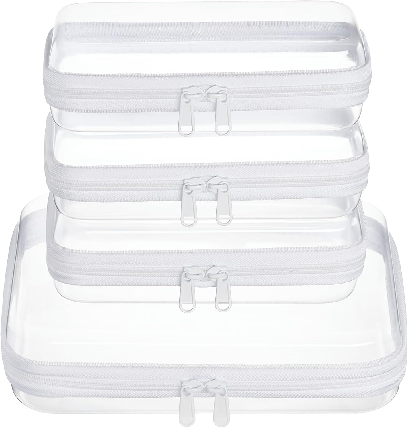 Hot4 pcs Clear Zipper Pouches,Hard Shell Zipper Case | Toiletry Bag for Travel, CLear Diaper Bag, Toiletry Pouch, Travel Organizer, Cosmetic Bag,Toy Storage Bins (M+3S)