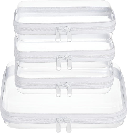 Hot4 pcs Clear Zipper Pouches,Hard Shell Zipper Case | Toiletry Bag for Travel, CLear Diaper Bag, Toiletry Pouch, Travel Organizer, Cosmetic Bag,Toy Storage Bins (M+3S)