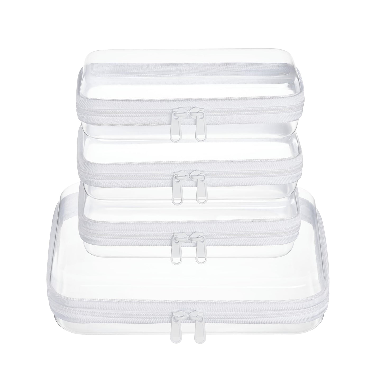 Hot4 pcs Clear Zipper Pouches,Hard Shell Zipper Case | Toiletry Bag for Travel, CLear Diaper Bag, Toiletry Pouch, Travel Organizer, Cosmetic Bag,Toy Storage Bins (M+3S)
