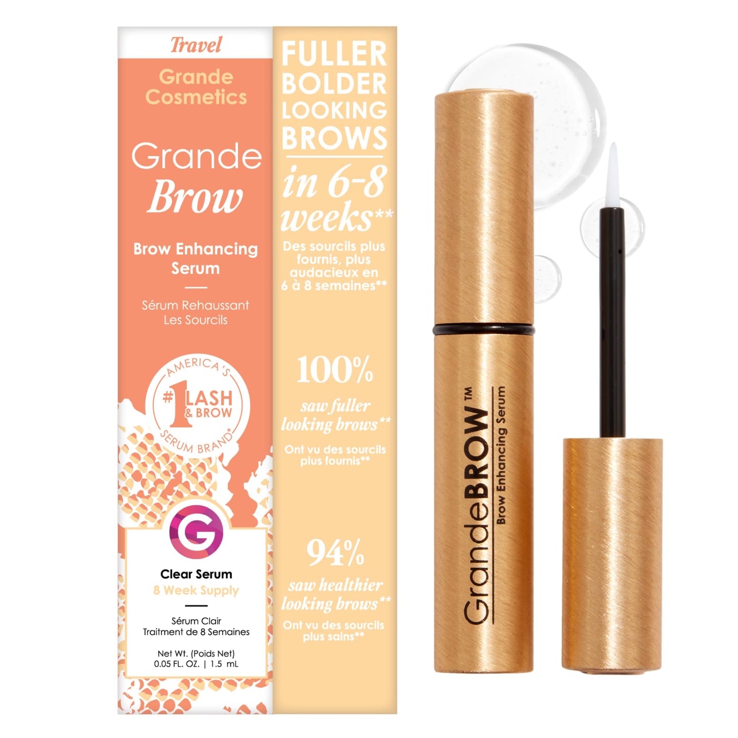 HotGrande Cosmetics GrandeBROW Brow Enhancing Serum For Fuller, Bolder, Looking Eyebrows - Brow Serum With Vitamins, Peptides, Antioxidants, Amino Acids, Cruelty-Free