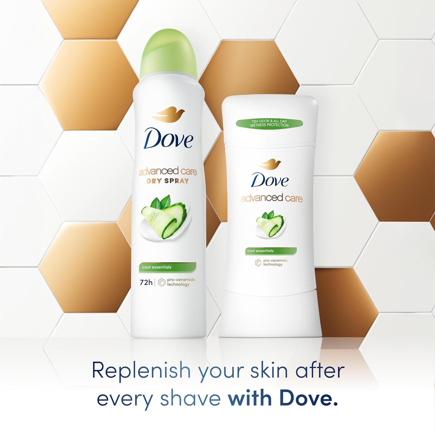 HotDove Advanced Care Antiperspirant Deodorant Dry Spray Cool Essentials 3 Count for Helping Your Skin Barrier Repair After Shaving with Pro Ceramide Technology 3.8 oz