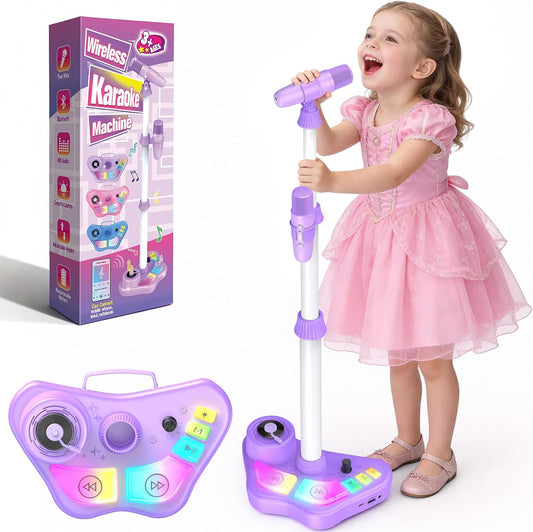 Hot Stand Karaoke Machine for Kids, Singing Toys Gifts for 3 4 5 6 7 8 Year Old Girls Boys, Rechargeable Kid Microphone Bluetooth Speaker with 2 Wireless Mic for Girl Age 4-6 Toddler Birthday Party Toy