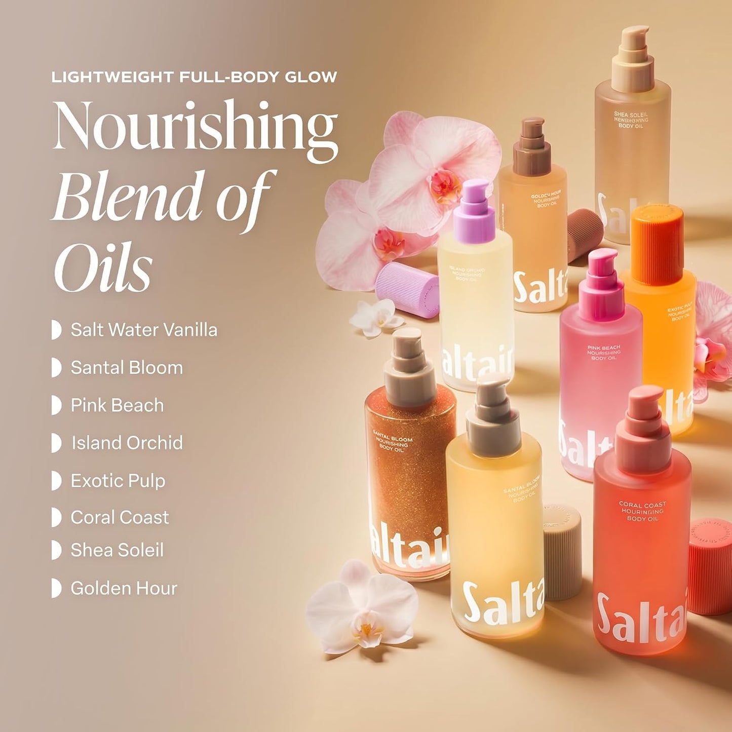 HotSaltair Nourishing Body Oil | Lightweight Glow | Salt Water Vanilla, 4 oz | Lightweight body oil with fermented saururus, kukui, moringa, astaxanthin, biomimetic plant actives, and vegan formula