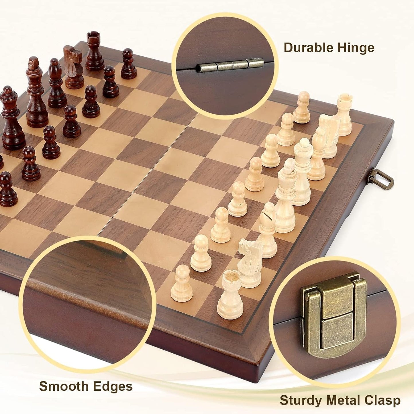 Hot Magnetic Wooden Chess Set for Adults Kids 15'' Chess Board with Handmade Pieces, Folding Portable Travel Unique Chess Sets Game for Tournament Professional Beginner