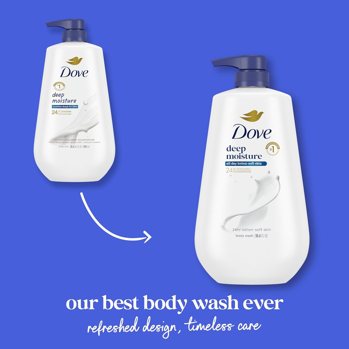 HotDove Body Wash with Pump 3 Count Deep Moisture for 24hr Lotion-Soft Skin Moisture Moisturizing Skin Cleanser with No Sulfates No Parabens
